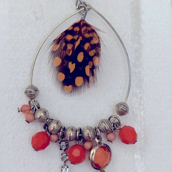 5 1/2” Dangling Feather Beads Chain Crystal Earrings - Picture 2 of 3